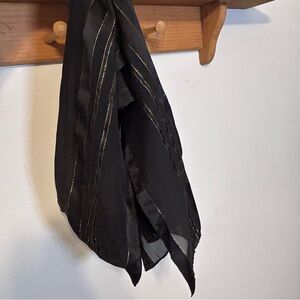 Vintage 100% Silk Black Scarf with Gold Thread